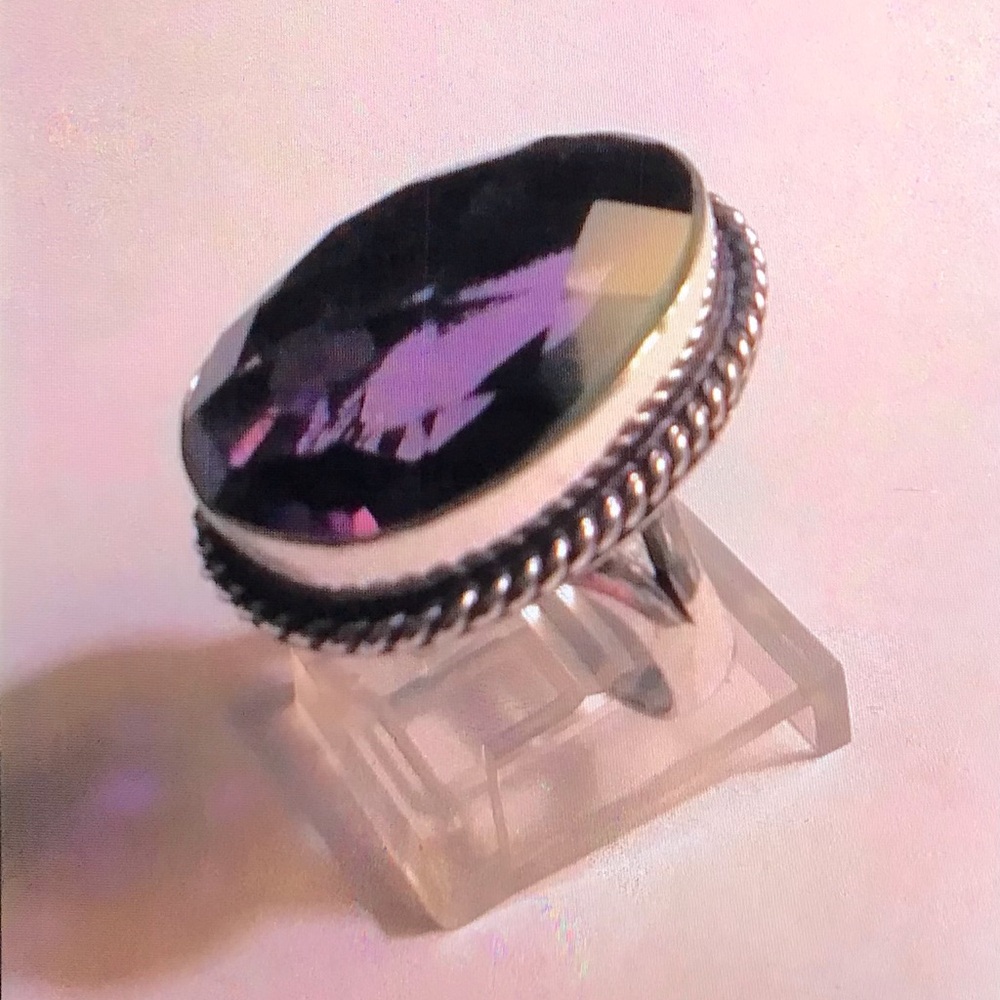 Amethyst Stamped 925 Sterling Silver Ring
